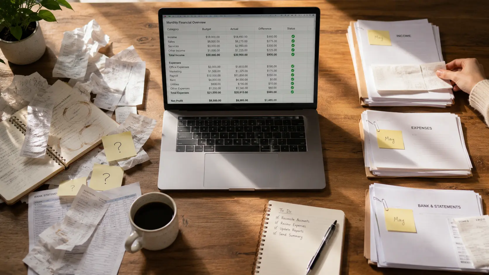 A founder sorting through historical bookkeeping documents